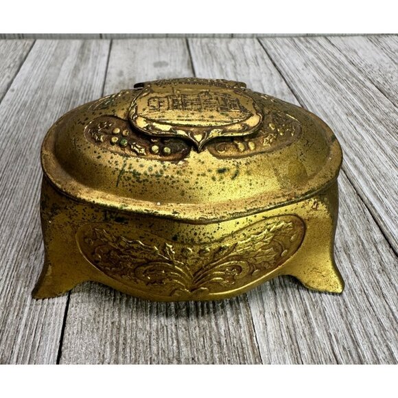 Vtg K & Co Jewelry Trinket Box Bronze WaterTown Wisconsin High School 3" Long - Picture 1 of 15